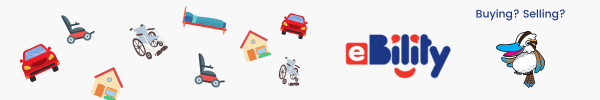 An image of houses, cars, scooters and wheelchairs with a URL link to the eBility website